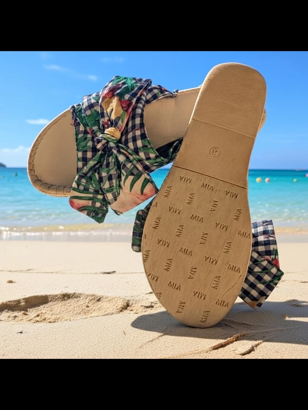 MIA Brenda Floral Gingham Checkered Floral Bow Slide-in Espadrilles Size 8